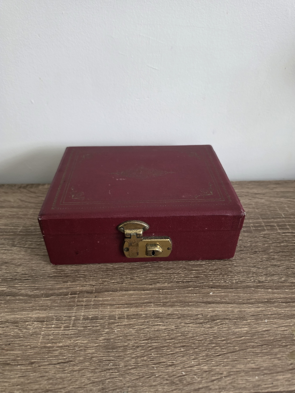 Vintage Burgundy Jewelry Box with Gold Lock 7.75"by 5.75